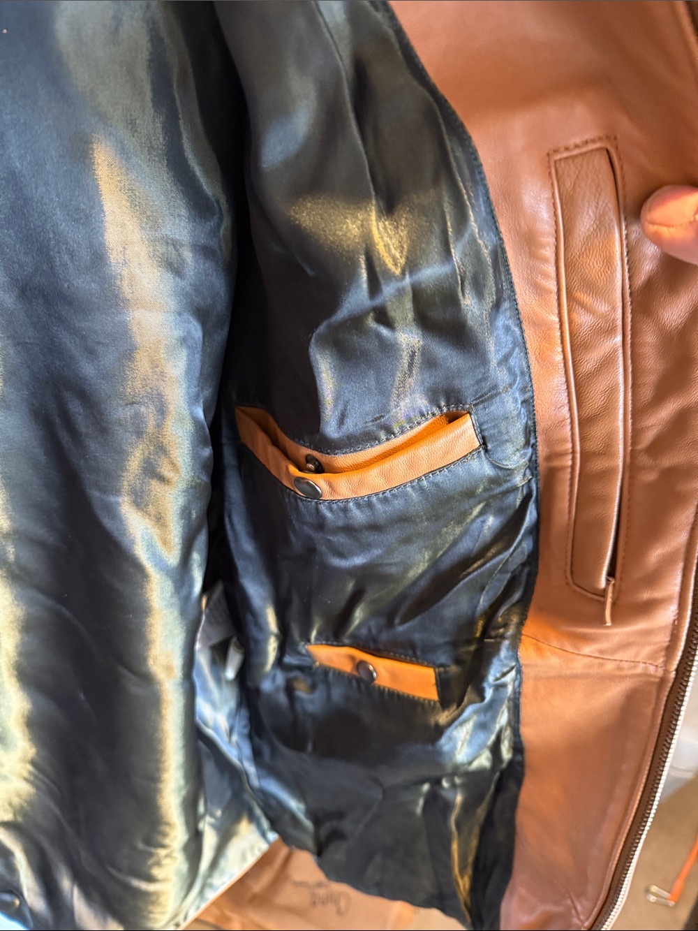 Wilsons Leather Pelle Studio Men's Cognac Leather Zip-Up Jacket Large - Picture 4 of 9